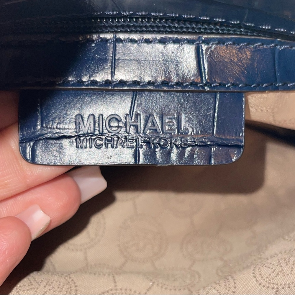 Michael Kors‎ Dillon Embossed Crocodile Blue Leather Satchel - Picture 5 of 11